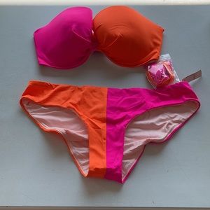 Victoria’s Secret Split Pink Orange Bikini Top 36DD & Bottom L